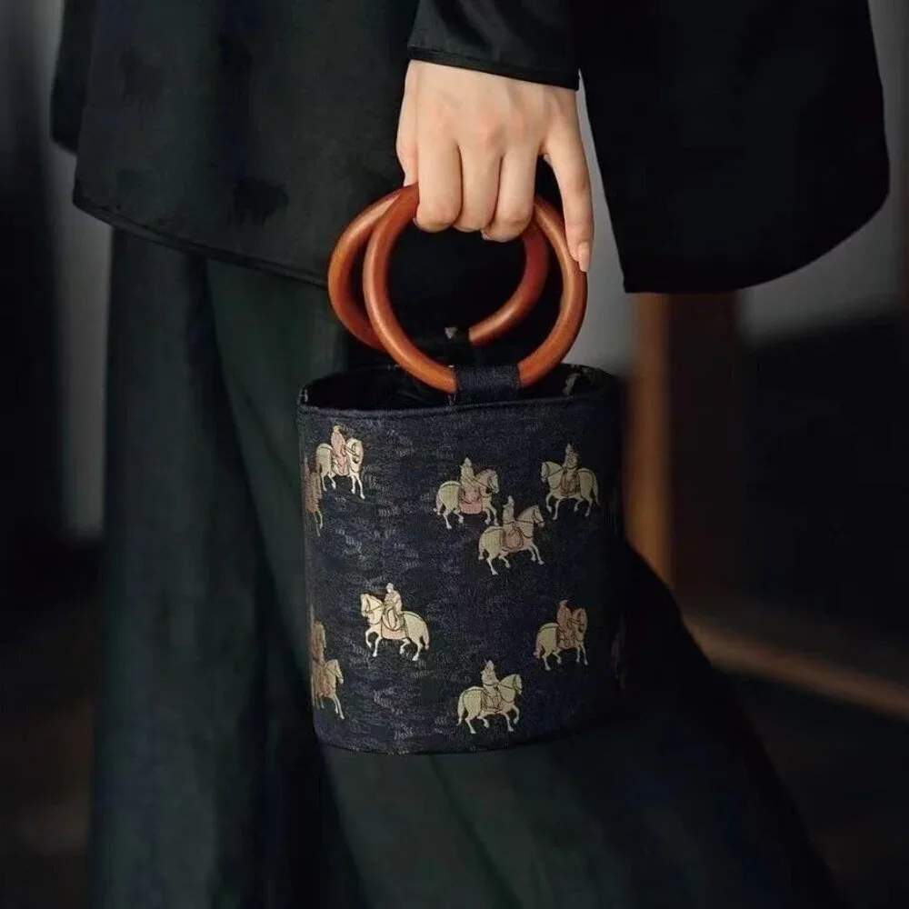 Women Silk Handbag Top-Handle Chinese Pattern Elegant Tote for Travel
